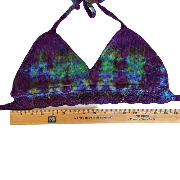 Women's Bathing Top Size Medium Purple Tie Dye Bikini Halter - Picture 3 of 9